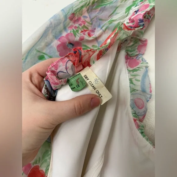 Vintage 1970s Pastel Floral Garden Maxi Dress Sheer Peasant Sleeve Womens Sz Lg - Picture 3 of 15